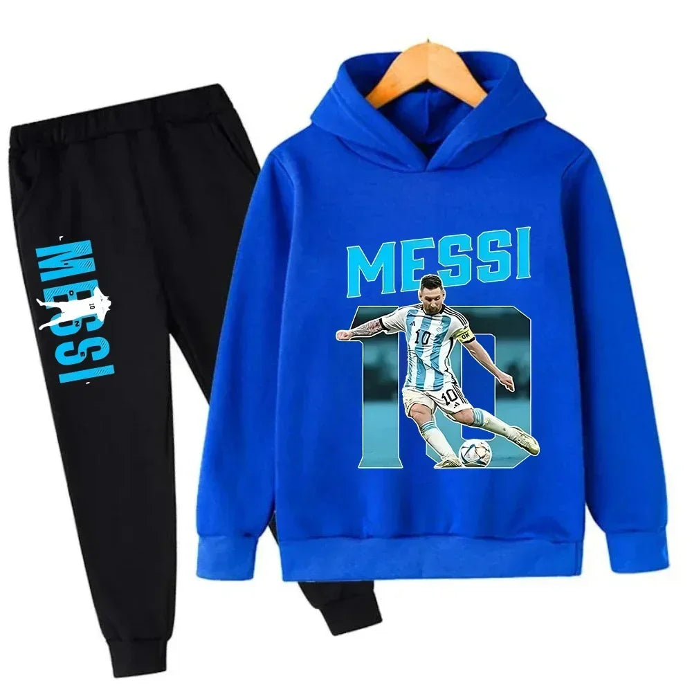 Autumn Football Star Messi 3-12Y Children Hoodies Sets Pants Suit 2 Pcs Sets Kids Boy Girl Clothing Casual Fashion Tracksuits