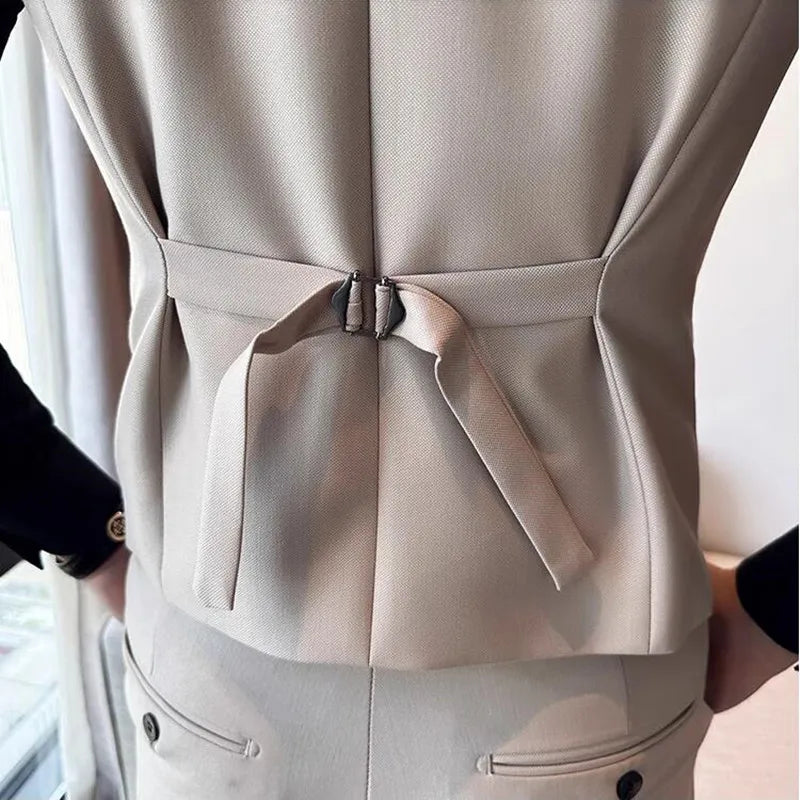 ( Vest + Pants) Men's Double-breasted Suit Vest 2 Pieces Set High Quality Business Casual Fashion Groom Wedding Dress Vest Sets