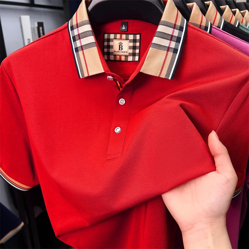 Luxury brand short sleeve polo shirt men fashionable simple solid color summer mercerized cotton breathable casual lapel T shirt