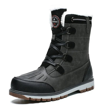 Fashion Men's Winter Boots Warm Fur High-top Snow Boots Men Waterproof Leather Platform Boots Outdoor Non-slip Men Winter Shoes
