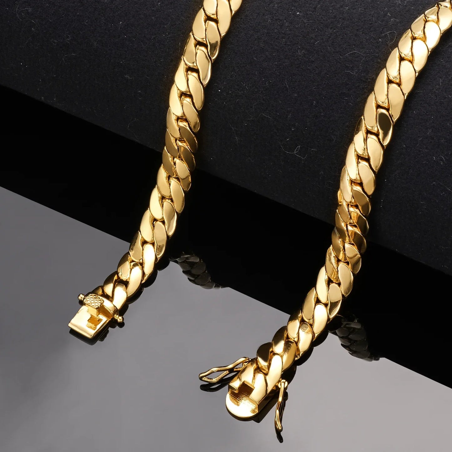Hip Hop Bling Gold Cuban Link Chain Necklace For Men, Rapper Style Tank Chain Jewelry, Trendy Whip Chain Necklace