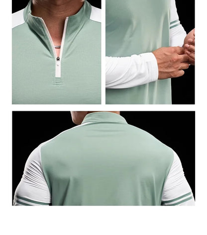 Men's Running Gym Fitness Tops Slim Fit Color-blocked Long-sleeved T-shirt Training Cycling Breathable Quid Quick-drying Clothes