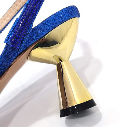 Italian Pointed Toe Wedding Shoes Gold Color Summer Sandal for Women 2023 High Heels Rhinestone Shoe and Bag Set