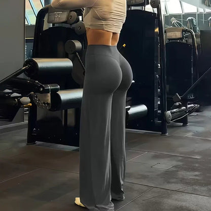 Gym Workout Wide Leg Leggings Ultra Soft High Waist Tummy Control Loose Yoga Pants Women Hip Lifting Straight Sports Trousers