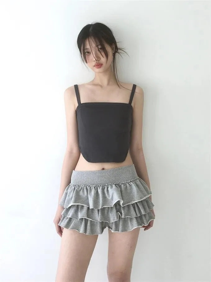 Y2k Lolita Mini Cake Skirt Soft Girl low Waist Ruffle Fluffy Fairy Skirts Summer Kawaii Cute Elegant Short Skirt Black