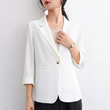 Summer Lightweight Women'S Blazer Elegant Suit Jacket Simple Casual Solid Color Versatile Short Three-Quarter Sleeve Coat