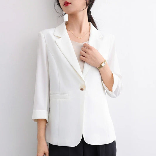 Summer Lightweight Women'S Blazer Elegant Suit Jacket Simple Casual Solid Color Versatile Short Three-Quarter Sleeve Coat