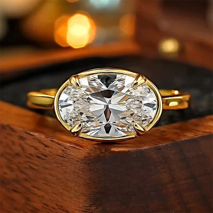 S925 Silver 7 * 11mm Elliptical White Zircon Ring Set with Classic Fashion Women's Jewelry