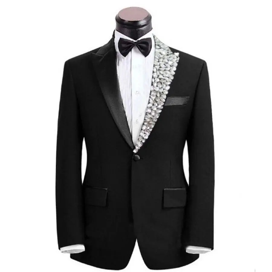 Luxury Beaded Formal Men Suits with Crystal 2 Pieces Wedding Tuxedo for Groom Slim Fit Prom Party Blazer Jacket Pants Set Outfit