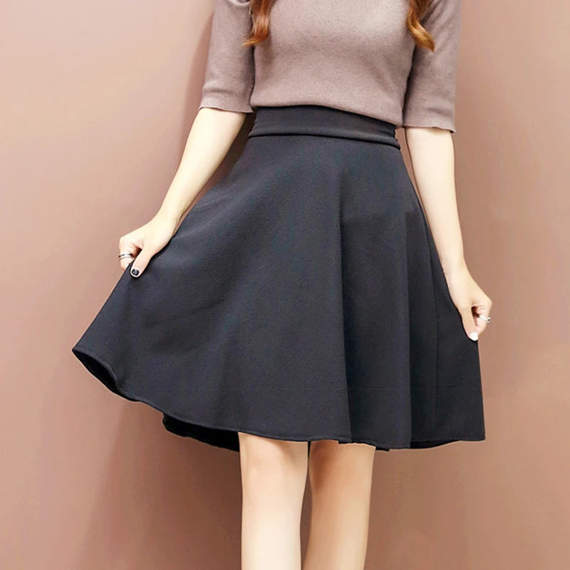 55cm Long Skirt Women's High Waist Knee Sun Half Skirt Fashion Versatile Black Casual Clothing Fluffy Pleated Skirts No Shorts
