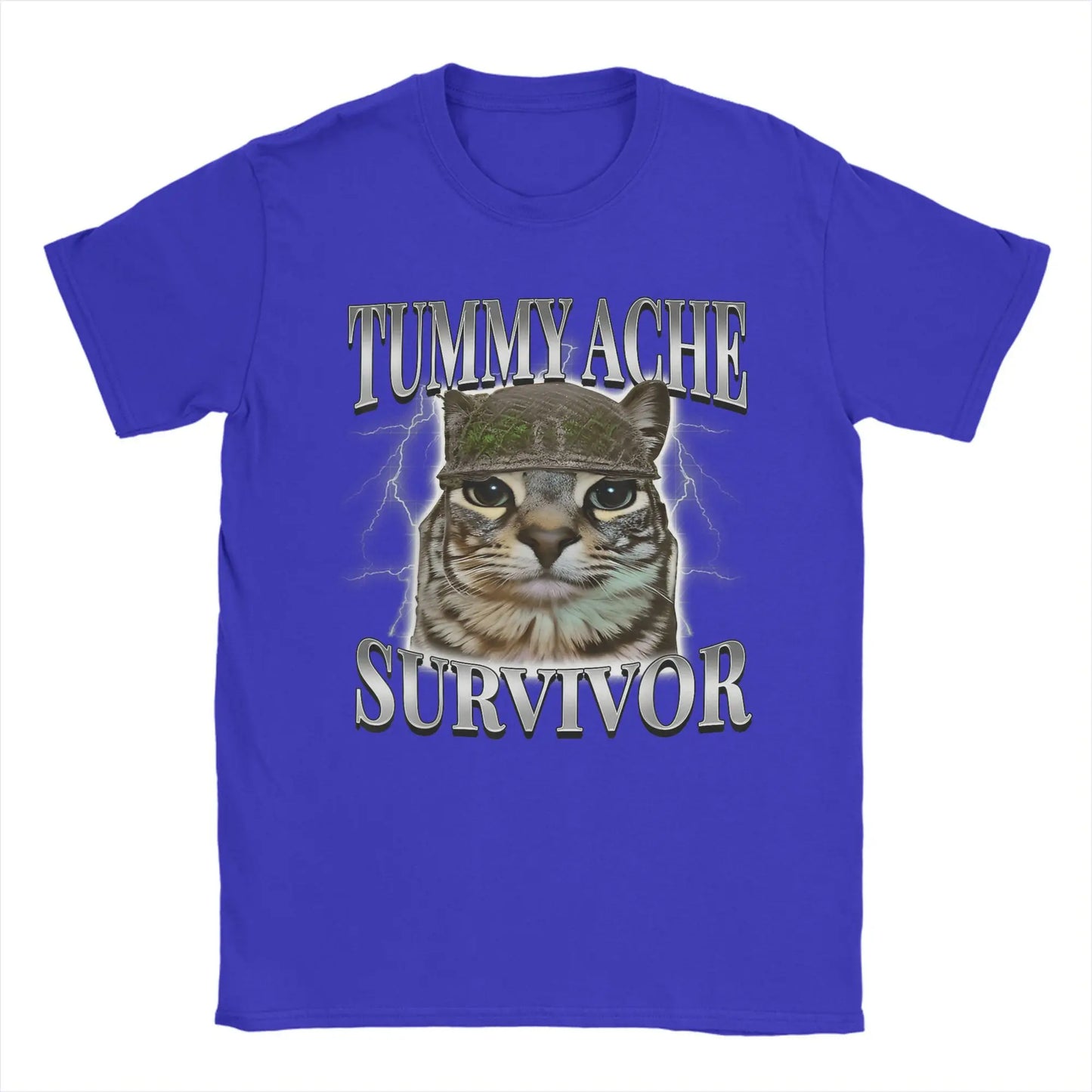 Tummy Ache Survivor Cat Meme Funny Saying Cats Animals T Shirt Summer  Pure Cotton T-Shirts For Men's Trending Casual Tee Shirt