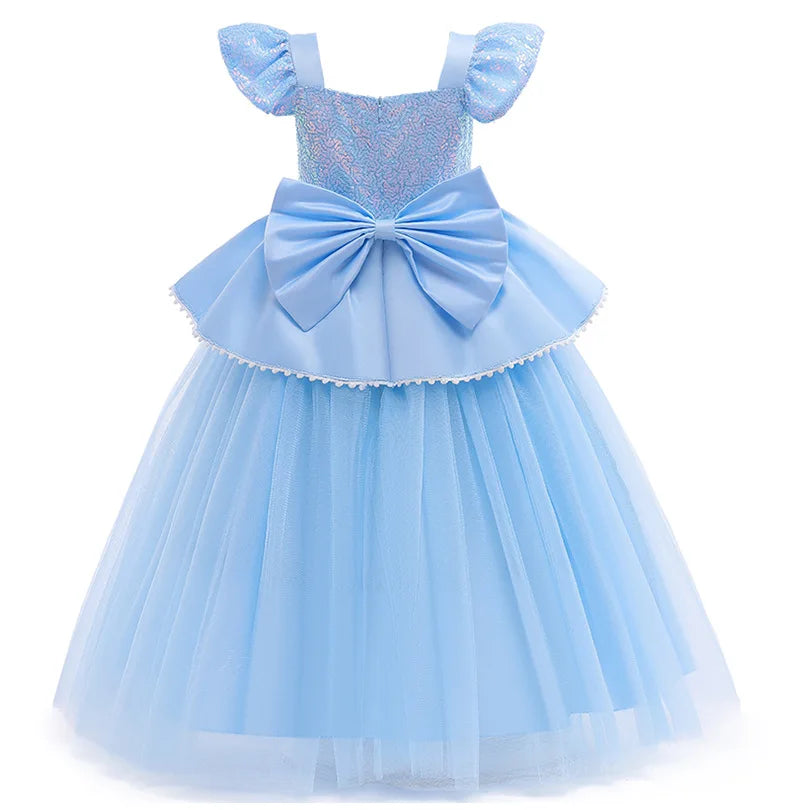 2026 Girl's Princess Cinderella Costume Classic Style Blue Ball Gown Dress Up with White Led Lights Outfit Dresses for Girls