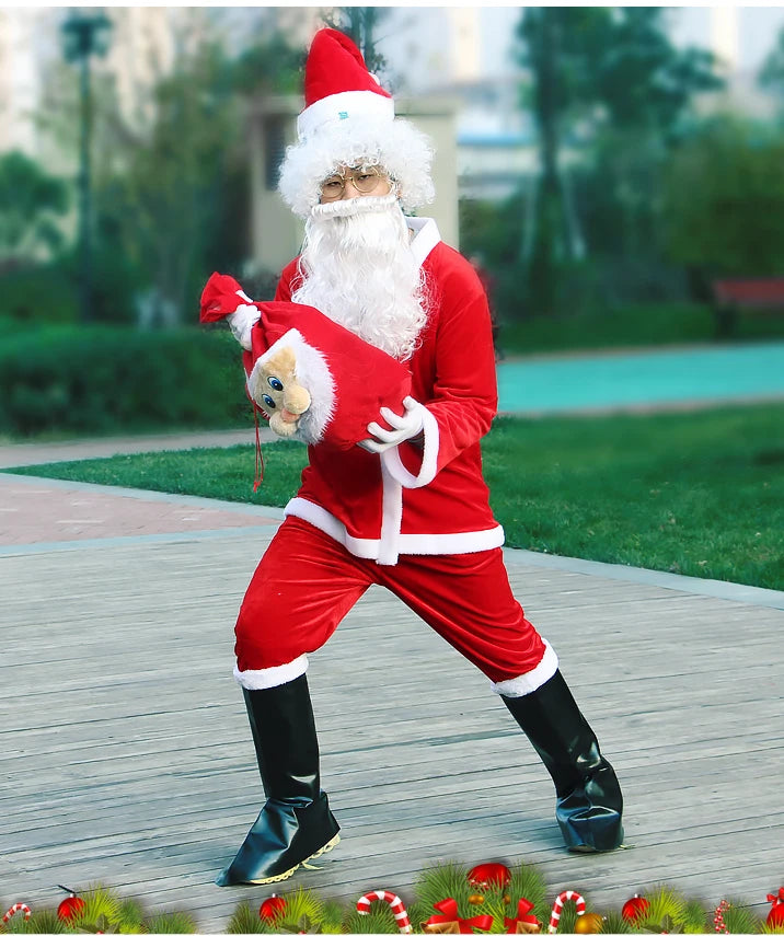 Santa Claus Clothes New Year Christmas Eve Party Men Santa Velvet Suit Outfit Adults Xmas Cosplay Costume