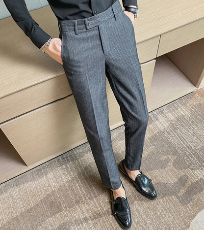 Boutique Classic Plaid and Striped Fashion Men's Casual Business Slim Suit Pants Groom Wedding Dress Trousers Party