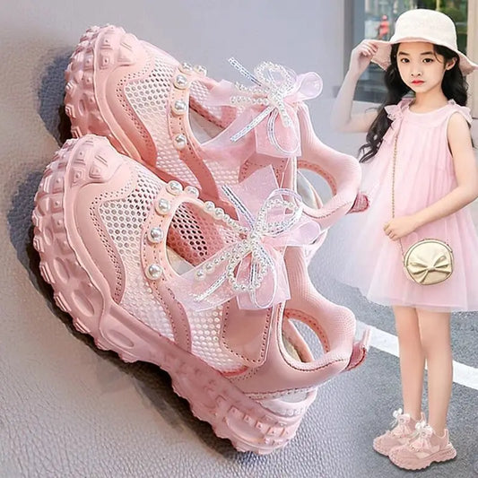 Girls' princess sandals summer 2026 new children's Baotou foreign pearl single mesh shoes for children mesh sneakers