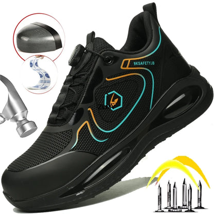 Waterproof Men Safety Shoes Steel Toe Sneakers Rotated Button Puncture Proof Work Safety Boots Man Air Cushion Working Footwear