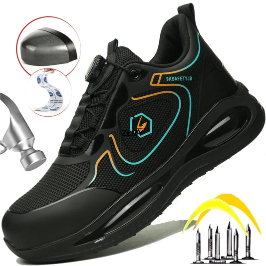 Waterproof Men Safety Shoes Steel Toe Sneakers Rotated Button Puncture Proof Work Safety Boots Man Air Cushion Working Footwear