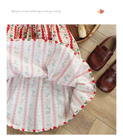 Flower Collar Rabbit Embroidered Girls' Dress 2025 Summer Style Cartoon Print Sweet and Cute Baby Sleeveless Dress