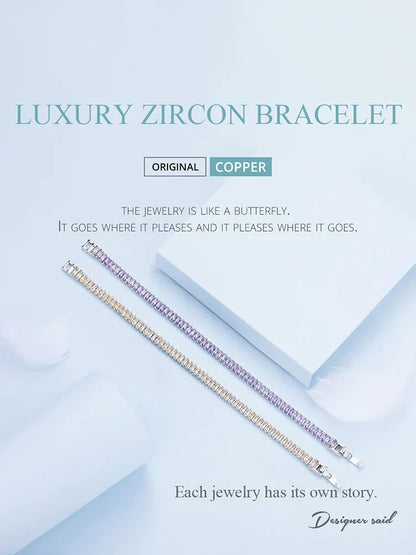 Authentic Shining Square Zircon Bracelet Plated Platinum for Women Gift Exquisite Fashion Jewelry YIB055