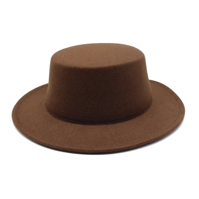 Autumn Winter Kids Felted Fedoras Hats for Boys Girls Solid Imitation Woolen Flat top Jazz Caps Childs Formal Dress Hats