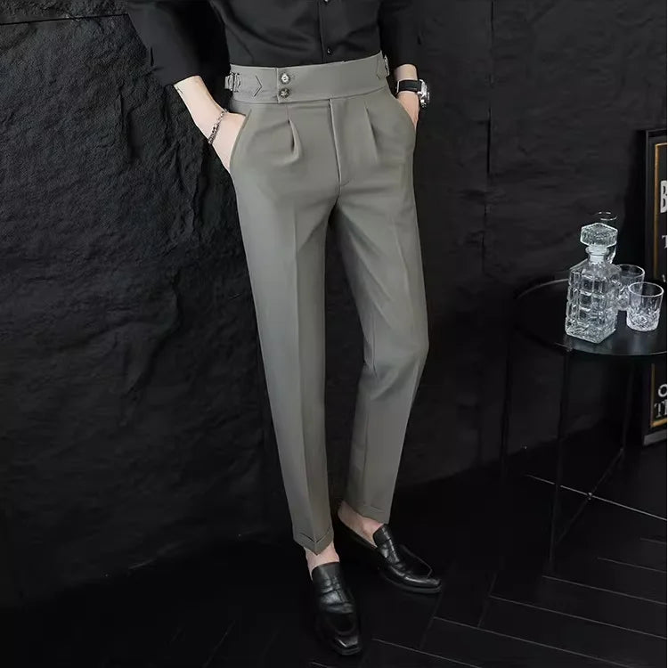 Italian Style Neapolitan High-waisted Suit Pants High Quality Fashion Men's Slim Fit Business Office Social Wedding Trousers