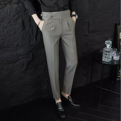 Italian Style Neapolitan High-waisted Suit Pants High Quality Fashion Men's Slim Fit Business Office Social Wedding Trousers