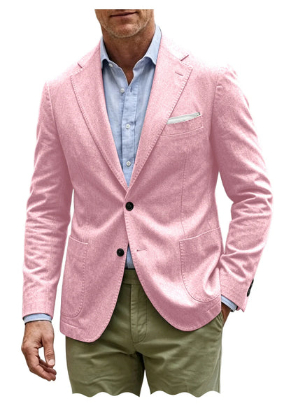 Men's Cotton Blazer Notch Lapel 2 Button Slim Fit Suit Jacket Lightweight Breathable Business Casual Daily Sport Coat for Spring