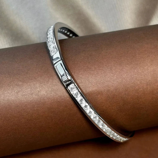 Bracelet jonc complet en moissanite de 2,5 mm pour femmes, 100 % argent S925, diamant de laboratoire VVS couleur D étincelant, cadeau de bijoux fins pour fête