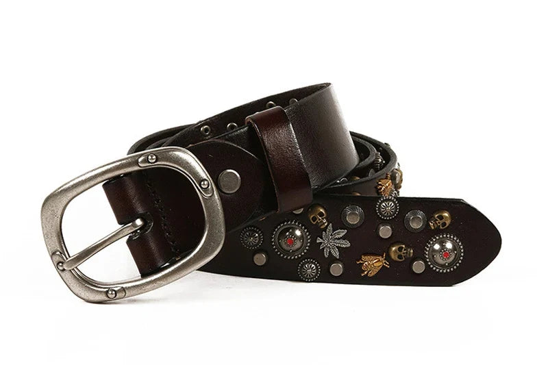 3.8CM Male Top Layer Luxury Designers Cowskin Genuine Leather Belts Men Alloy Pin Buckle Rivets Belt Casual Belt for Jeans