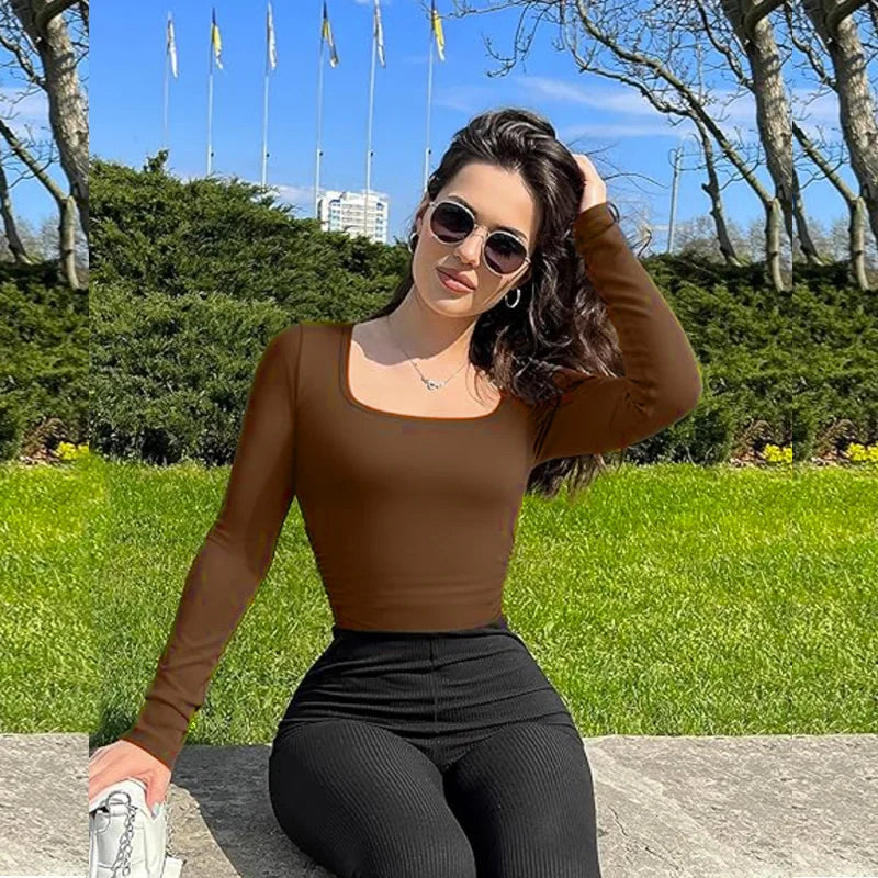 Open Crotch Big U Neck Seamless Bodysuit Long Sleeve Spandex Elastic Body Suit Shapewear Tummy Control Waist Shapers