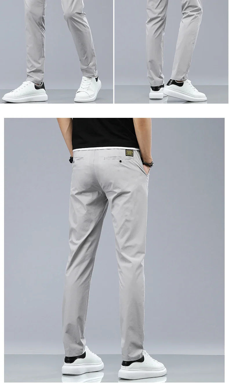 Ice Silk Cool Summer Casual Pants for Men Slim Fashion Stretch Business Korean Trousers Brand Clothing Luxury Men's Pants