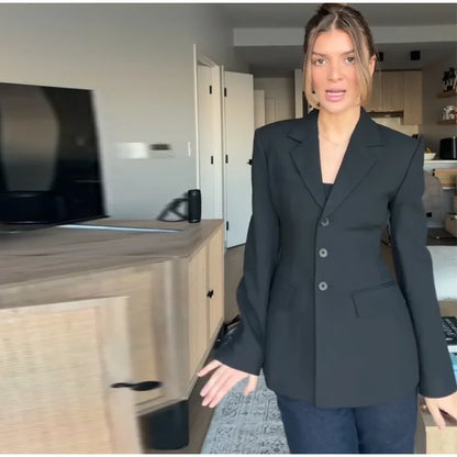 Casual Single-breasted Suit Jackets 2026 Spring New Female Elegant Lapel Full Sleeve Blazers Coat Women's Waist-cinching Outwear