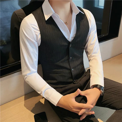 Plus Size 7XL 6XL 5XL Men's Fashion Striped Suit Vest British Style Business Work Slim Fit Wedding Social Sleeveless Vest