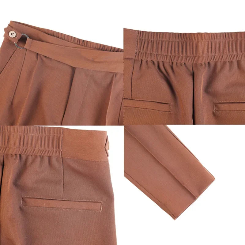British Style Men's High Waist Casual Pants New Solid Color Naples Men Suit Pants Slim Fit Casual Business Formal Mens Trousers