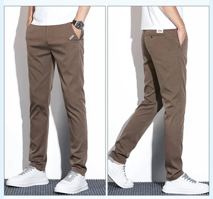 Thin Men's Pants Spring Summer Straight Casual Pants Lyocell Fabric Fashion Slim Stretch Korean Trousers Solid Color 2025 New