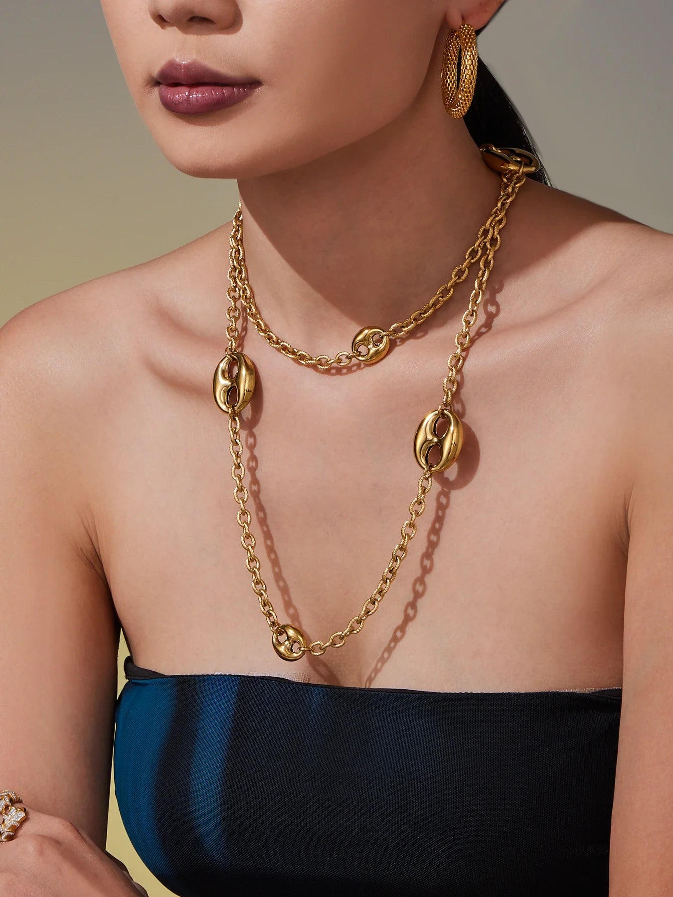 Nivora Chunky Pig Nose Ring Sweater Chain Necklaces for Women Stainless Steel 18K PVD Gold Plated Collar Choker Jewelry Gifts