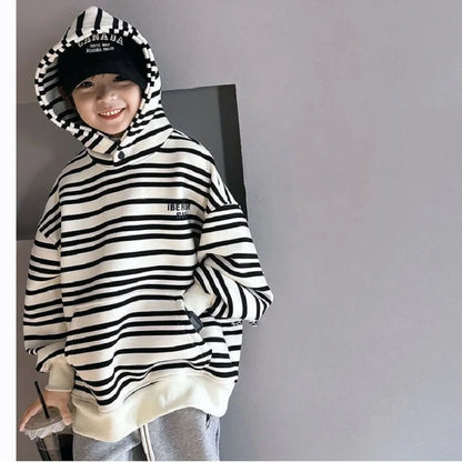 Spring Autumn School Kids 2PCS Tracksuit Boys Loose Striped Sweatshirt+Gray Sweatpant Workout Sets Child Jogger Outfits 9-16 Yr
