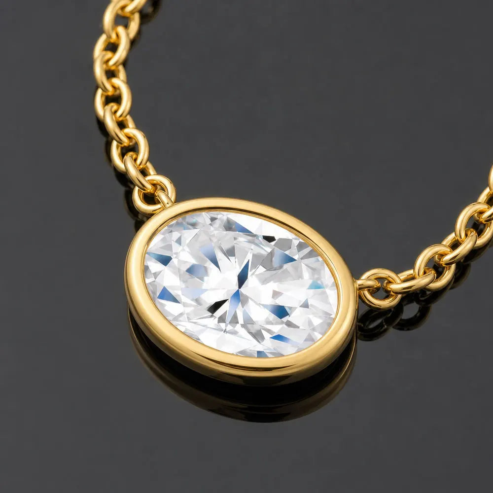 2ct Oval Cut Moissanite Solitaire Pendant Necklaces for Women s925 Sterling Silver 18K White Gold Plated Gift Jewelry