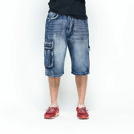 3/4 Shorts Men Jeans Shorts Men Vintage Streetwear Fashion Hi Street Denim Shorts Men Baggy Loose Male Bermuda Plus Size 46 44