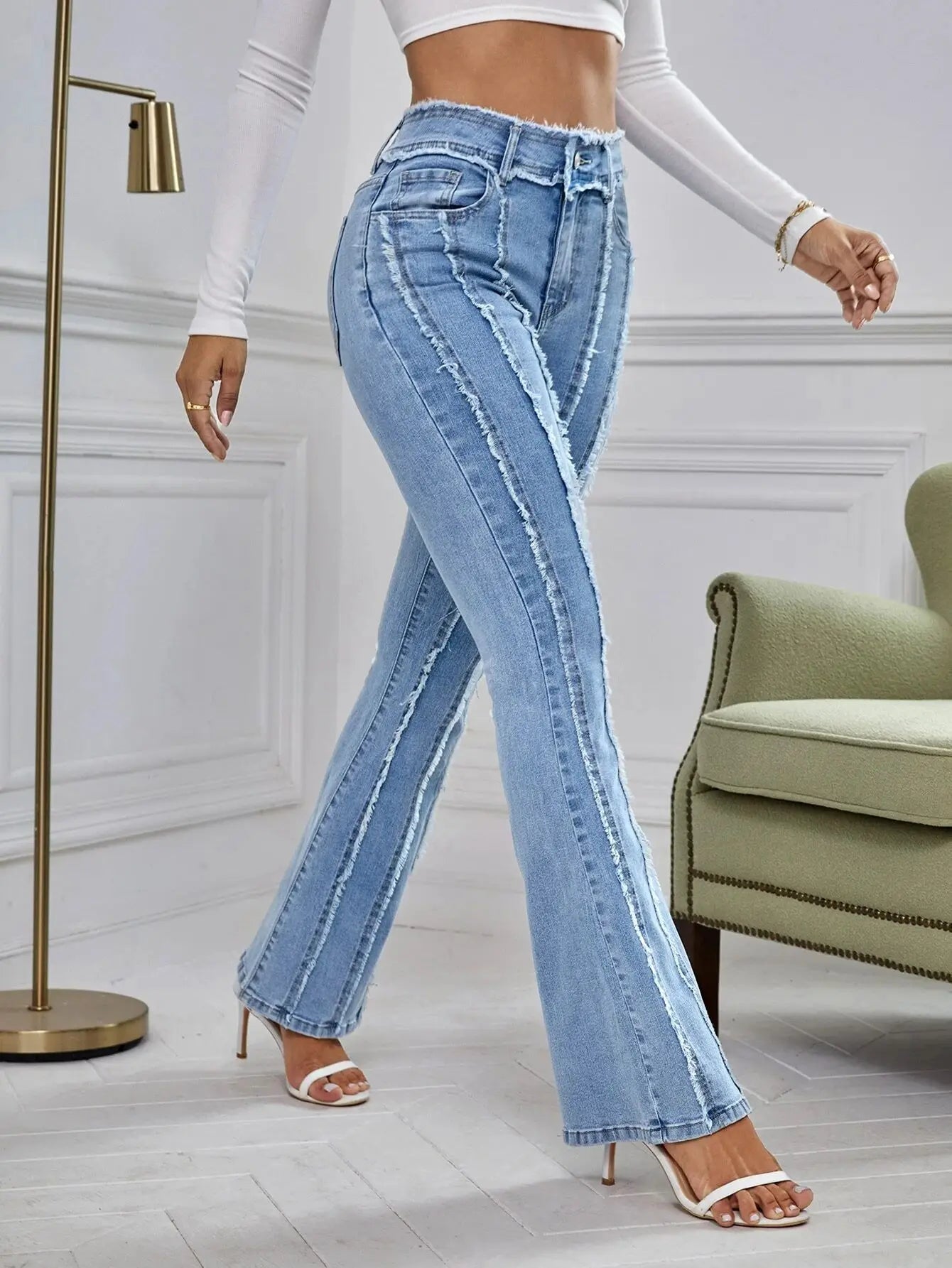 Flare Jeans Women Skinny High Waist Aesthetic Y2k Denim Trousers Vintage Washed Retro Mopping Korean Fashion Street Flash