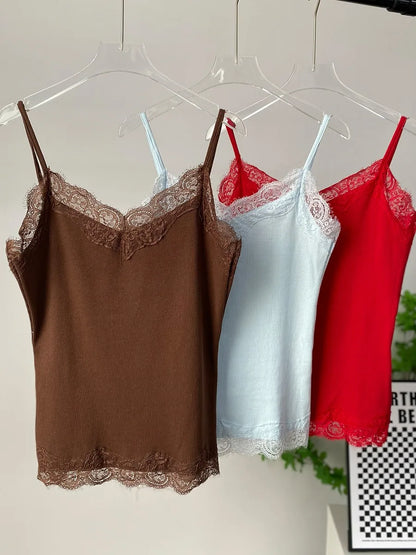 Sexy Cotton Vest Women 2026 Summer Slim Sleeveness Tank Y2k Crop Tops for Girl Outfits Lace Patchwork Female Clothes