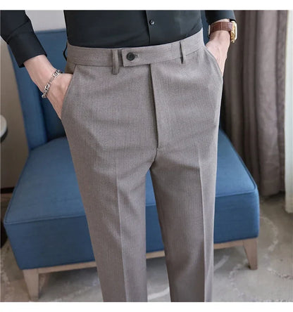 British Style Pinstripe Slim Fit Suit Pant Men Business Casual Simple Dress Pants High Quality Social Wedding Party Trousers