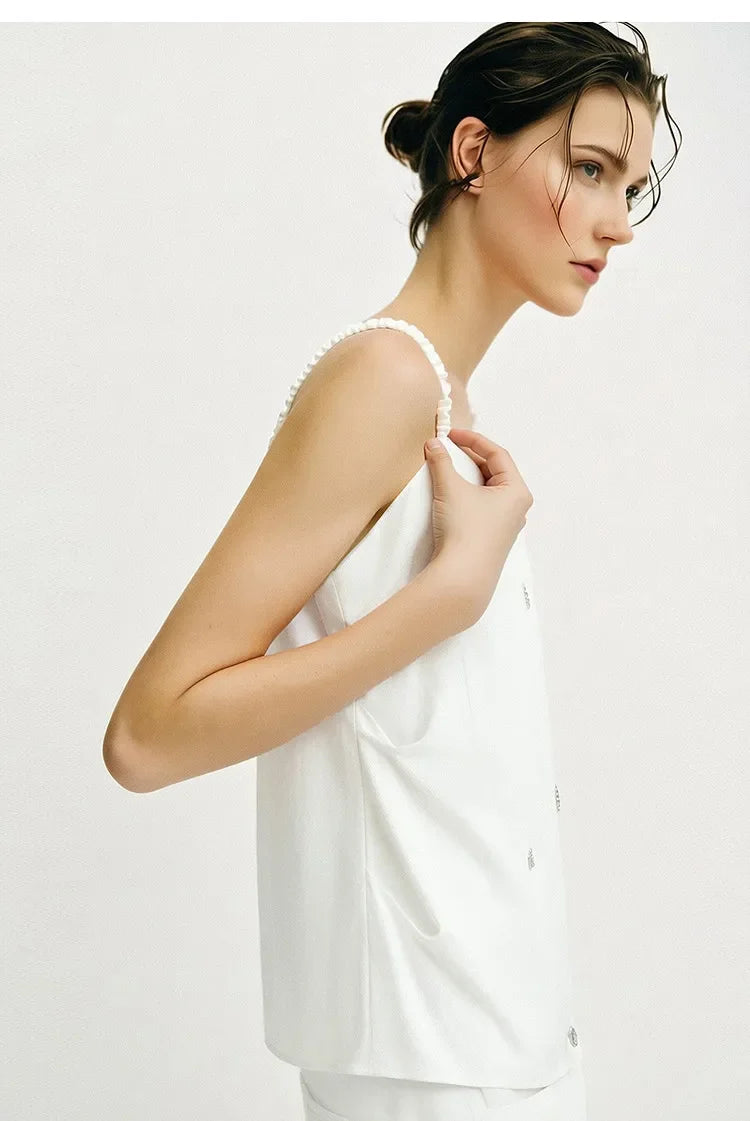 Women's Camisole 2026 Summer New Metal Detail Linen Blend Spaghetti Strap Loose Casual Sleeveless Tank Top Women 12642102