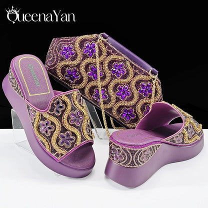 High Quality 2025 Newst Hot Selling Open Toe Slingback Sandals with Bag Set in Green Color For Women Wedding Party