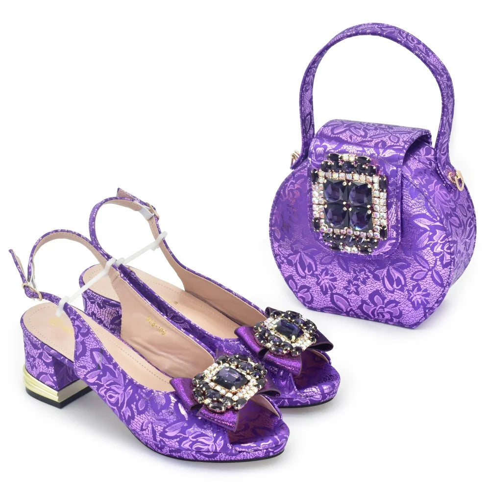 New Arrival Nigeria Italian Shoes and Matching Bags with Rhinestone Matching Shoes and Bags Sets for Women Crystal Women Pumps