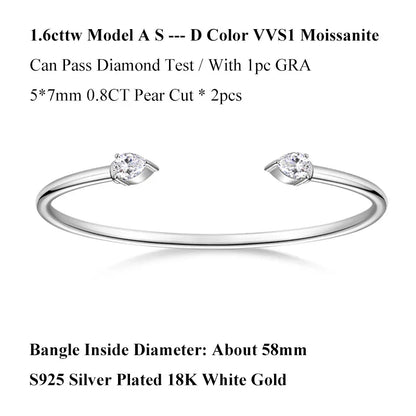 Dainty 0.5CT Round Brilliant Cut Moissanite Cuff Bangle for Women s925 Silver Lab Diamond Open Hand Chain Bracelet Gift