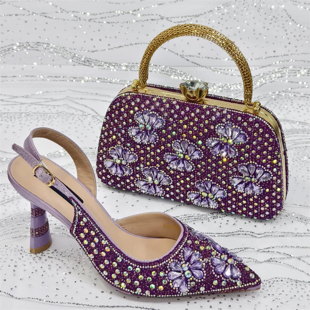 Festive Elegance: Spot Goods Dazzling Heels and Chic Long Bag Clutch Perfect Combination Of Shoes And Bag for Special Occasions