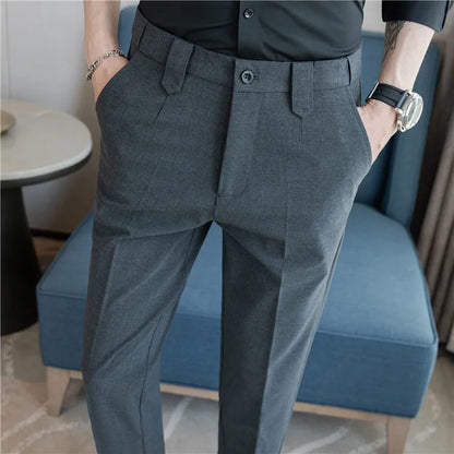 Elastic Waist Solid Color Suit Pants Men Formal Slim Fit Business Casual Trouser High Quality Social Wedding Fashion Dress Pant