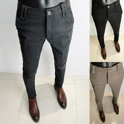 2025 Winter Men Suit Pants Woolen Thicken Keep Warm Formal Trousers Pantalones Hombre Solid Casual Slim Fit Pants Men Clothing