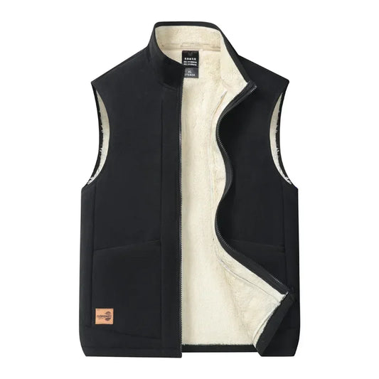 2024 Autumn and Winter Lambswool Vests Men New Warm Padded Stand-up Collar Large Size Casual Versatile Trend Jacket Shoulders